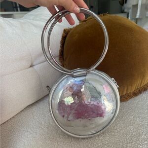 Kara ring cd crossbody Silver Circle Bag Metal Top Handle Mini Bag Hoop Handle